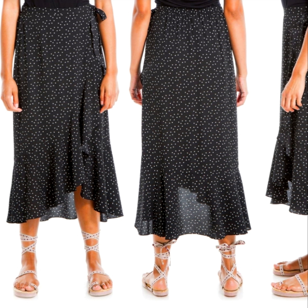 MAX STUDIO Side Tie Ruffle Crepe Maxi Skirt (Size L)